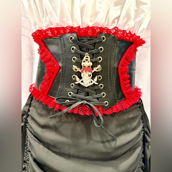 Pirate Black and Red Lace-Up Corset Belt Sz S/M main image 2